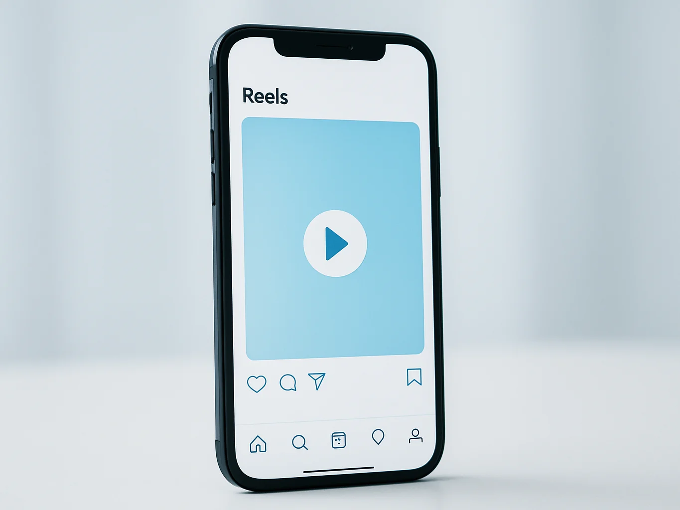 Front-on angled view of a phone displaying a vertical reel in a b